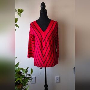 Talbots Red V-Neck Striped Sweater Size Small